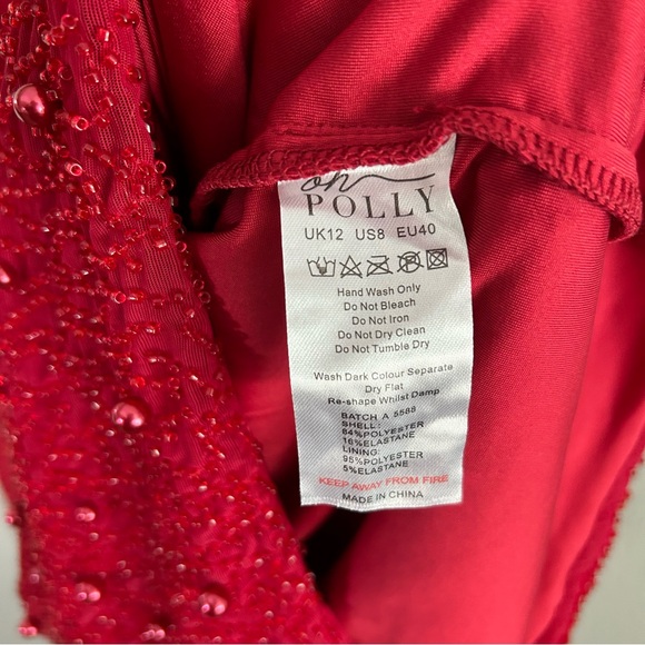 Oh Polly Deep Plunge Fully Beaded Red Long Sleeve Cowl Neck Mini Dress 8 Holiday - Picture 13 of 13